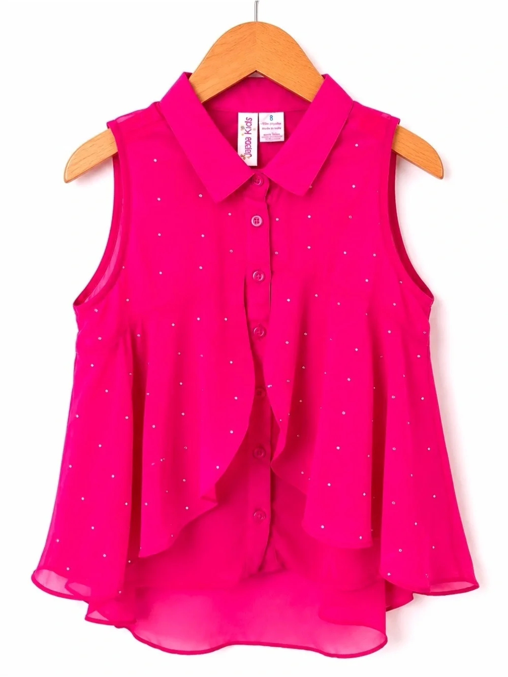 Japna Kids Hot Pink Rhinestone Sheer High Low Tunic Blouse Size 8 NWT